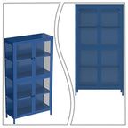 Vitrine de rangement 3 faces en verre trempé, 4 portes, structure métallique – Vert menthe / Bleu / Noir / Blanc