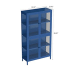 Vitrine de rangement 3 faces en verre trempé, 4 portes, structure métallique – Vert menthe / Bleu / Noir / Blanc