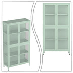 Vitrine de rangement 3 faces en verre trempé, 4 portes, structure métallique – Vert menthe / Bleu / Noir / Blanc