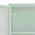 Vitrine de rangement 3 faces en verre trempé, 4 portes, structure métallique – Vert menthe / Bleu / Noir / Blanc