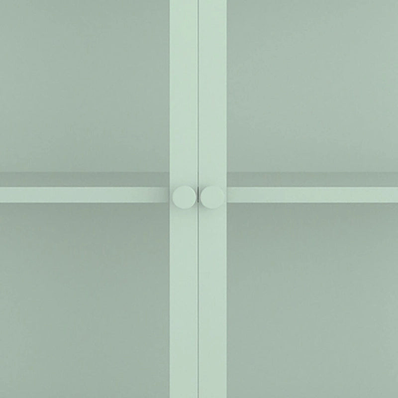 Vitrine de rangement 3 faces en verre trempé, 4 portes, structure métallique – Vert menthe / Bleu / Noir / Blanc