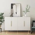 White / Black Fluted Sideboard, 4-Door Storage Cabinet with Adjustable Shelves