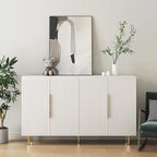 White / Black Fluted Sideboard, 4-Door Storage Cabinet with Adjustable Shelves