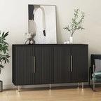 White / Black Fluted Sideboard, 4-Door Storage Cabinet with Adjustable Shelves