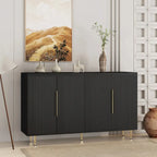 White / Black Fluted Sideboard, 4-Door Storage Cabinet with Adjustable Shelves