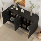 White / Black Fluted Sideboard, 4-Door Storage Cabinet with Adjustable Shelves
