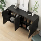 White / Black Fluted Sideboard, 4-Door Storage Cabinet with Adjustable Shelves