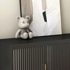 White / Black Fluted Sideboard, 4-Door Storage Cabinet with Adjustable Shelves