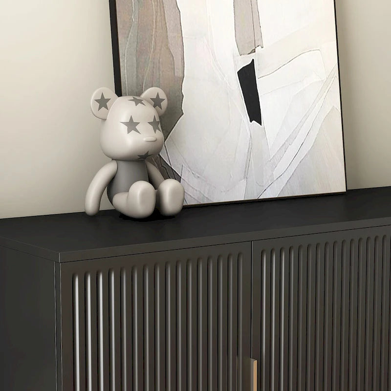 White / Black Fluted Sideboard, 4-Door Storage Cabinet with Adjustable Shelves