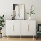 White / Black Fluted Sideboard, 4-Door Storage Cabinet with Adjustable Shelves