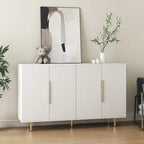 White / Black Fluted Sideboard, 4-Door Storage Cabinet with Adjustable Shelves