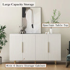 White / Black Fluted Sideboard, 4-Door Storage Cabinet with Adjustable Shelves