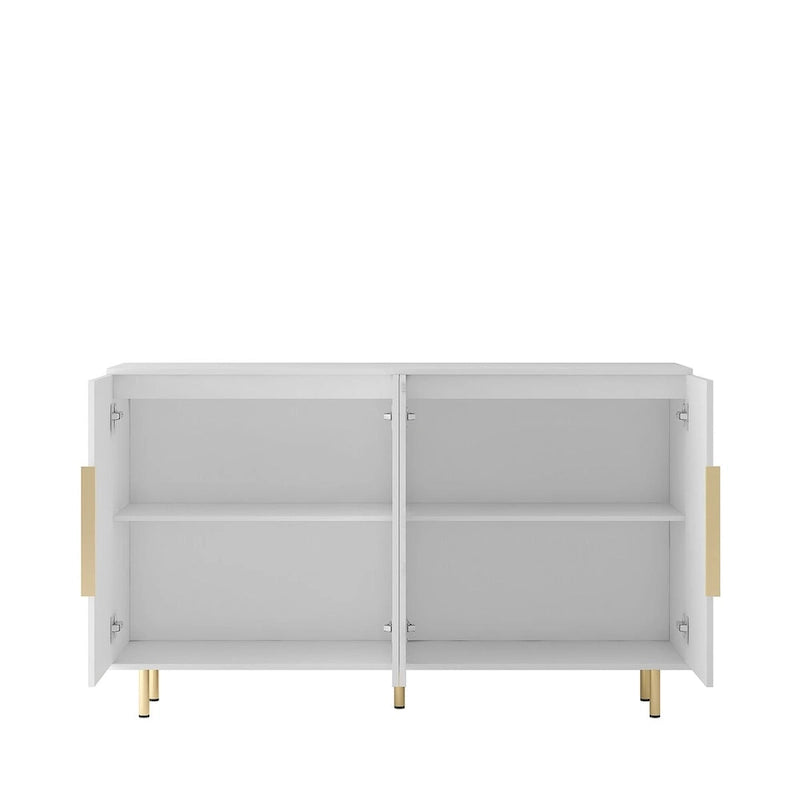 White / Black Fluted Sideboard, 4-Door Storage Cabinet with Adjustable Shelves