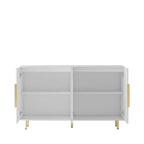 White / Black Fluted Sideboard, 4-Door Storage Cabinet with Adjustable Shelves