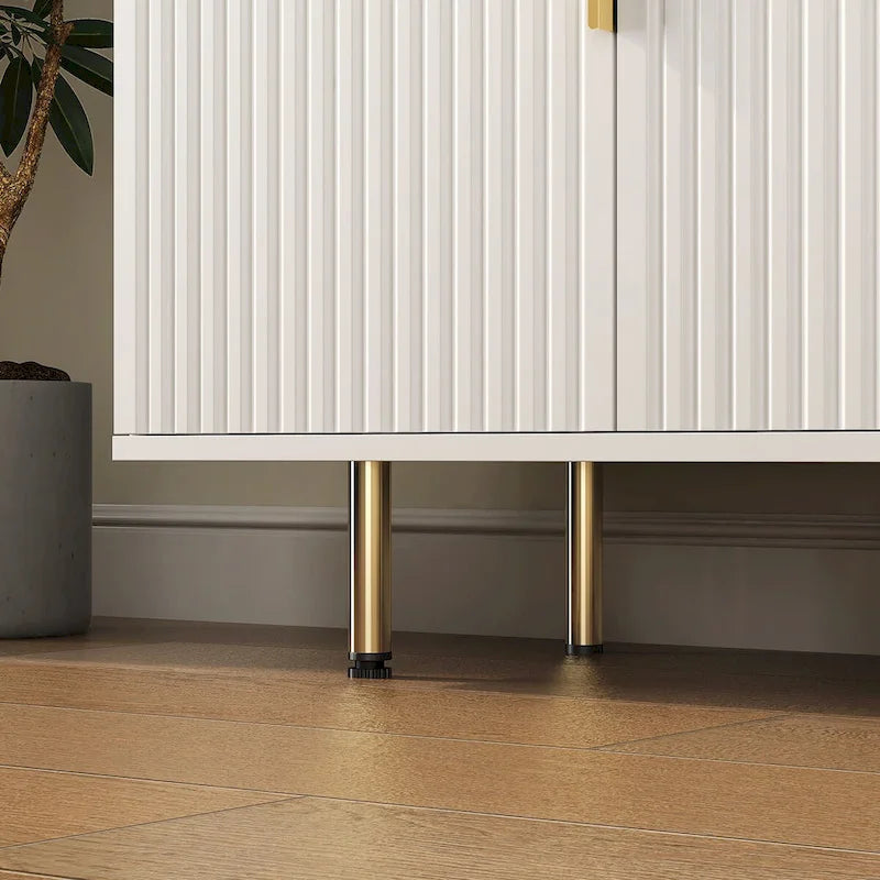 White / Black Fluted Sideboard, 4-Door Storage Cabinet with Adjustable Shelves