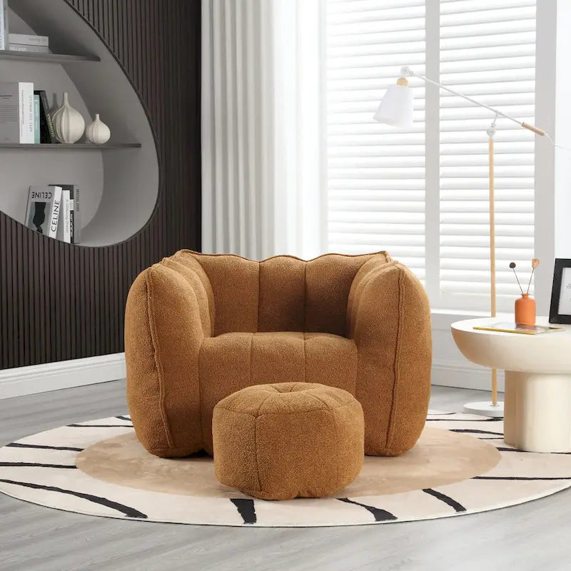 Coffee Square Bean Bag Chair with Footstool, Seats 1