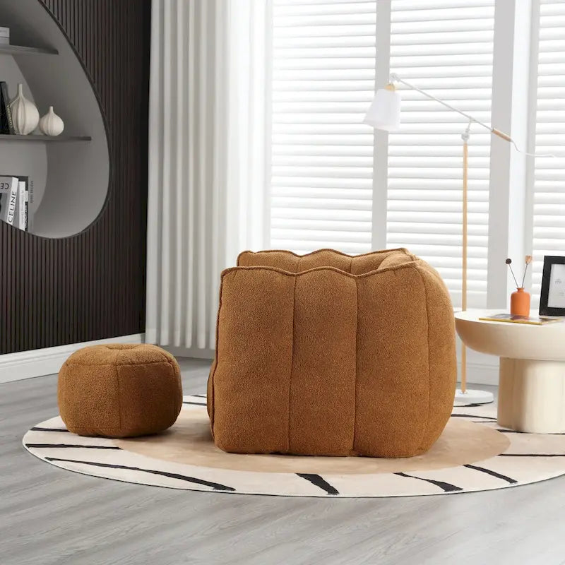 Coffee Square Bean Bag Chair with Footstool, Seats 1