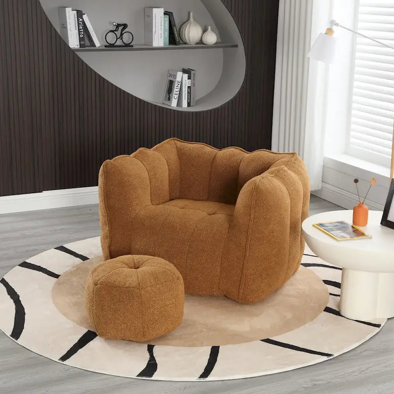 Coffee Square Bean Bag Chair with Footstool, Seats 1
