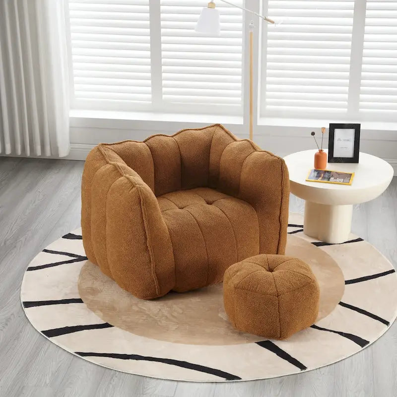 Coffee Square Bean Bag Chair with Footstool, Seats 1