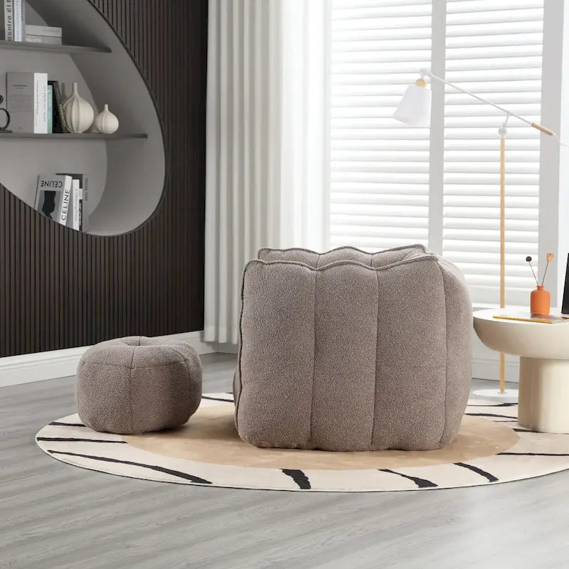 Coffee Square Bean Bag Chair with Footstool, Seats 1