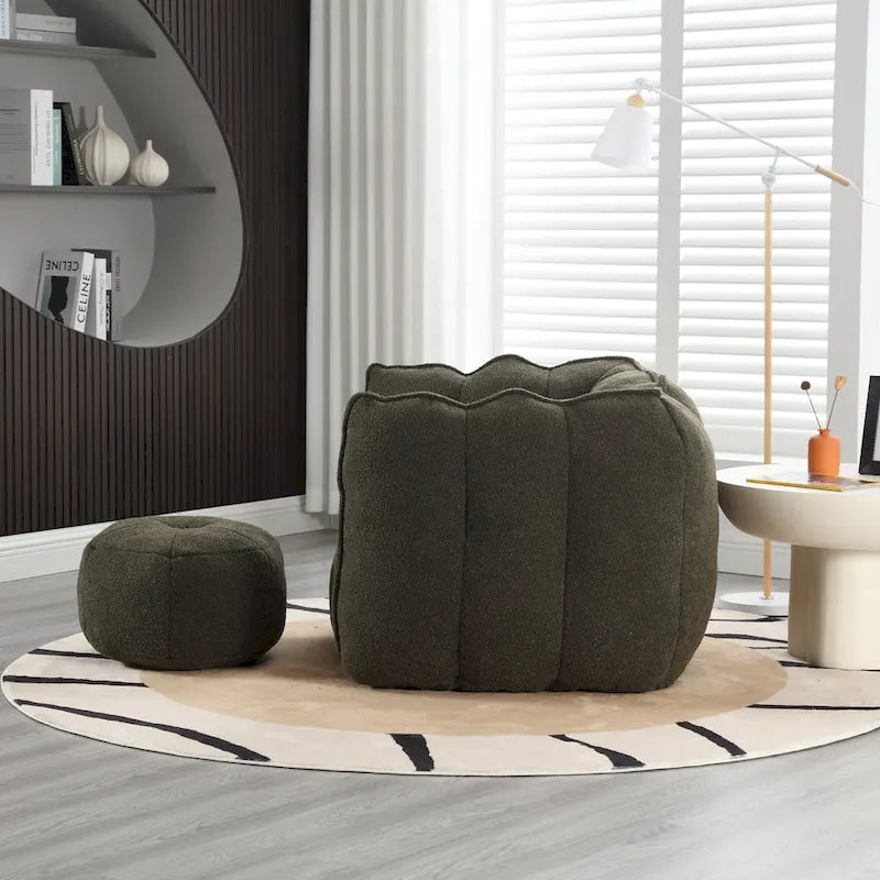 Coffee Square Bean Bag Chair with Footstool, Seats 1