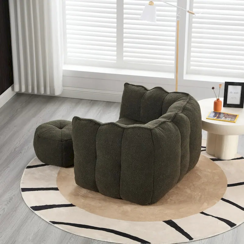 Coffee Square Bean Bag Chair with Footstool, Seats 1