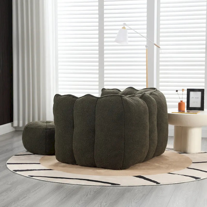 Coffee Square Bean Bag Chair with Footstool, Seats 1