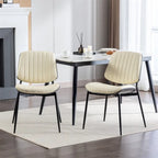 Beige / Black PU Dining Chair, Mid-Century Style, Set of 2