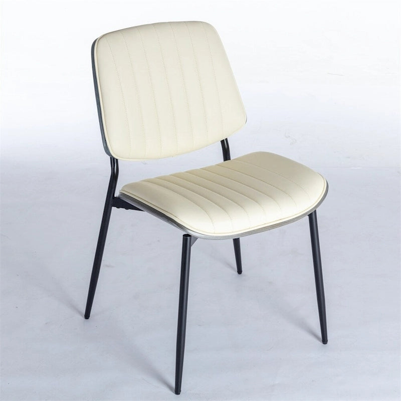 Beige / Black PU Dining Chair, Mid-Century Style, Set of 2
