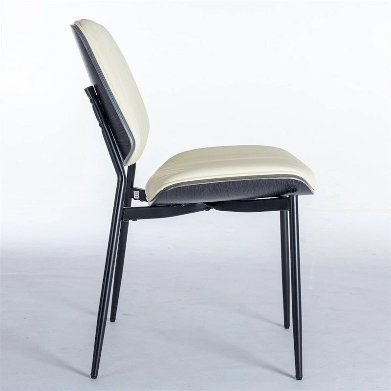 Beige / Black PU Dining Chair, Mid-Century Style, Set of 2