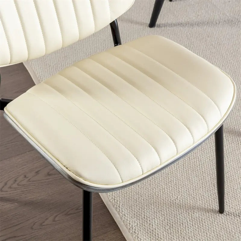 Beige / Black PU Dining Chair, Mid-Century Style, Set of 2