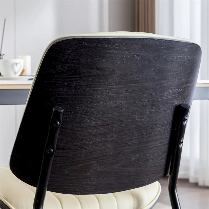 Beige / Black PU Dining Chair, Mid-Century Style, Set of 2