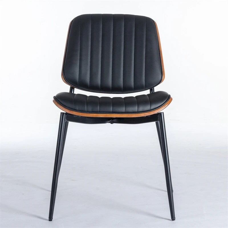 Beige / Black PU Dining Chair, Mid-Century Style, Set of 2