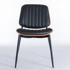 Beige / Black PU Dining Chair, Mid-Century Style, Set of 2