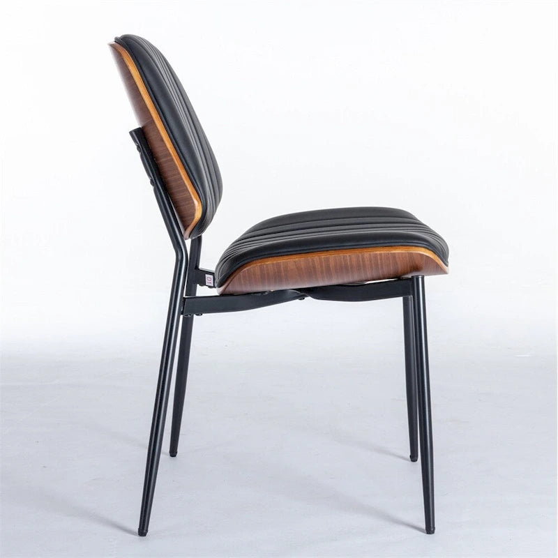 Beige / Black PU Dining Chair, Mid-Century Style, Set of 2