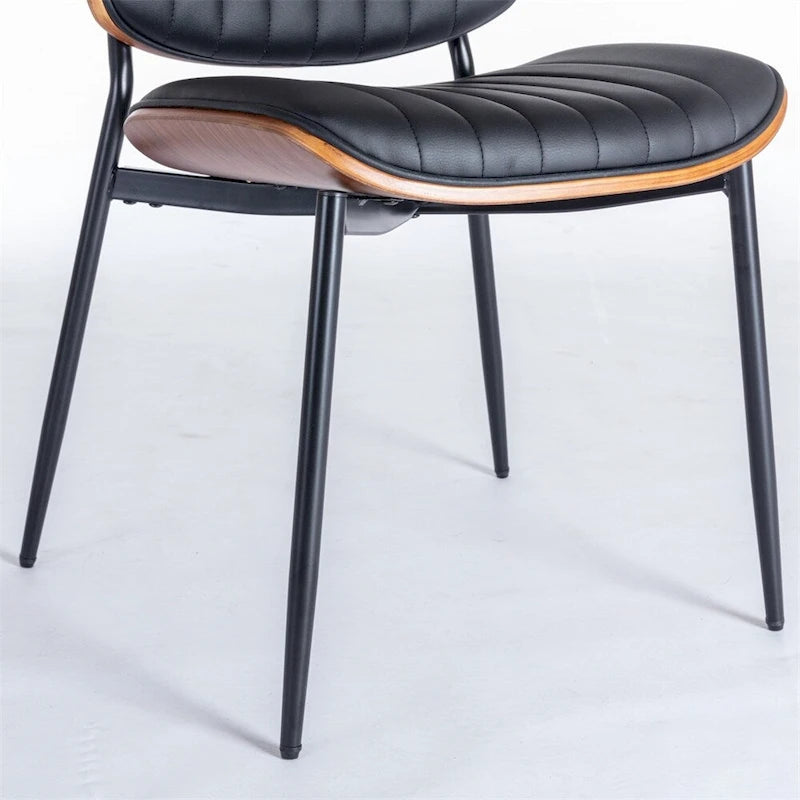 Beige / Black PU Dining Chair, Mid-Century Style, Set of 2