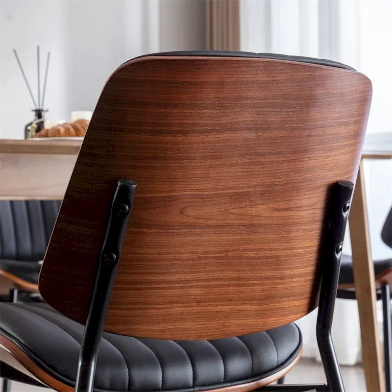 Beige / Black PU Dining Chair, Mid-Century Style, Set of 2