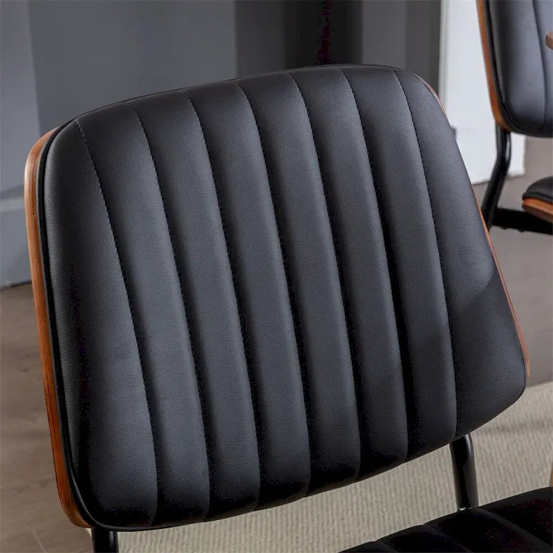 Beige / Black PU Dining Chair, Mid-Century Style, Set of 2