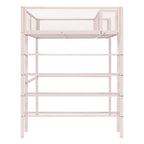 White/Pink/Black Twin Metal Loft Bed with Shelves, 1-Person