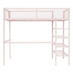White/Pink/Black Twin Metal Loft Bed with Shelves, 1-Person