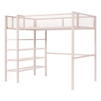 White/Pink/Black Twin Metal Loft Bed with Shelves, 1-Person