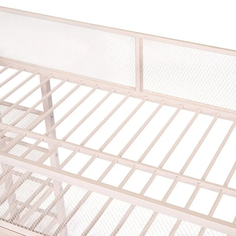 White/Pink/Black Twin Metal Loft Bed with Shelves, 1-Person
