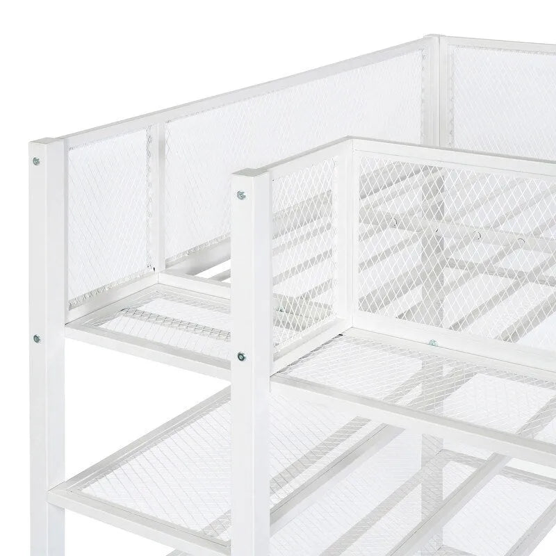 White/Pink/Black Twin Metal Loft Bed with Shelves, 1-Person