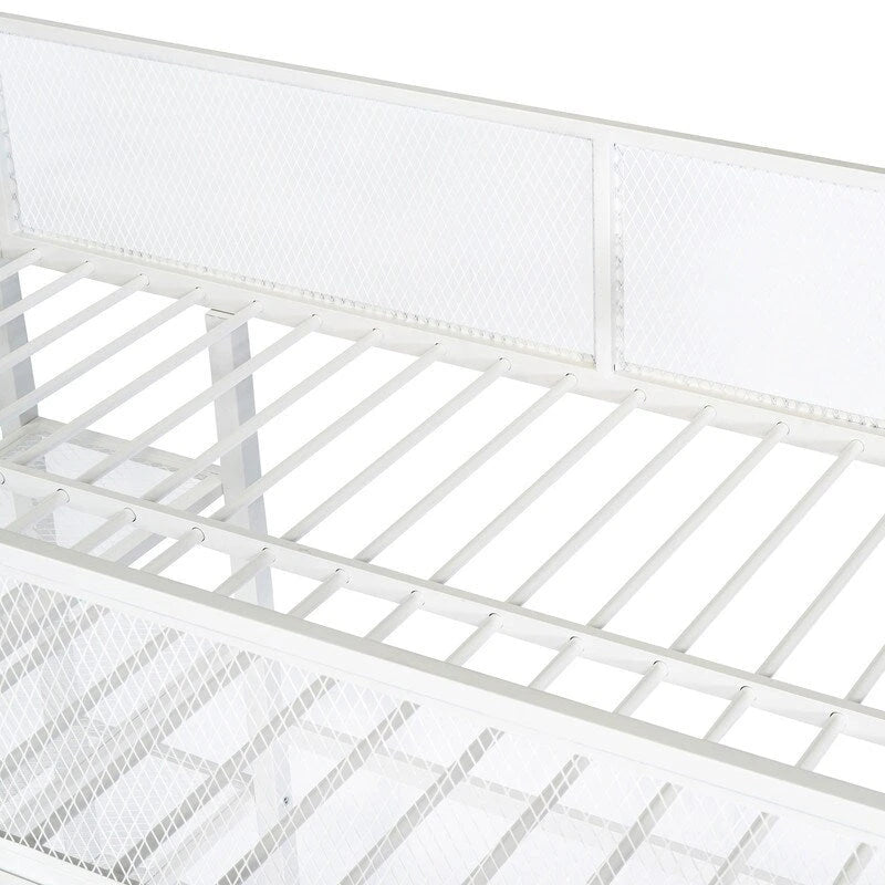 White/Pink/Black Twin Metal Loft Bed with Shelves, 1-Person