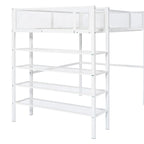 White/Pink/Black Twin Metal Loft Bed with Shelves, 1-Person