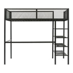 White/Pink/Black Twin Metal Loft Bed with Shelves, 1-Person