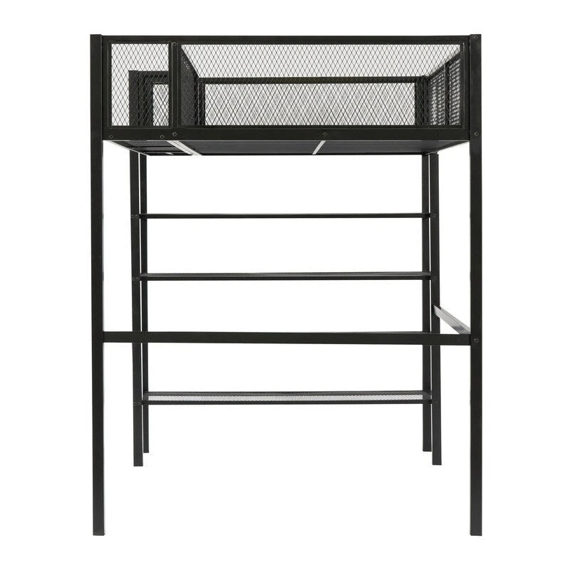 White/Pink/Black Twin Metal Loft Bed with Shelves, 1-Person