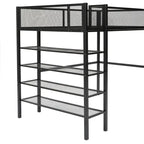 White/Pink/Black Twin Metal Loft Bed with Shelves, 1-Person