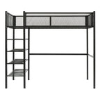 White/Pink/Black Twin Metal Loft Bed with Shelves, 1-Person