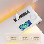 White L-Shaped Computer Desk with 3 Drawers, LED Lights & Charging Ports, Single User